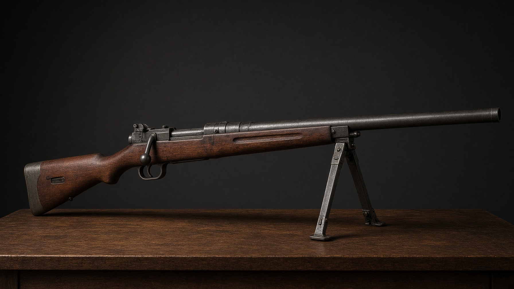 Tankgewehr M1918, full length, MG 08/15-pattern bipod. Single-shot; no magazine.